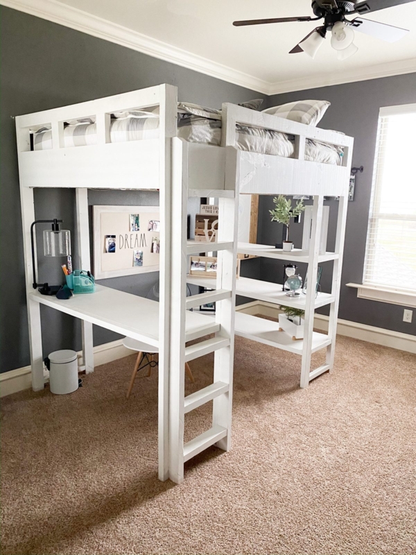 Loft Bed Slatted Frame Painted Finish, Modern Farmhouse Loft Bed