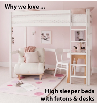 Loft Bed With Desk Natural Wood Accents Futon Chair Guardrails