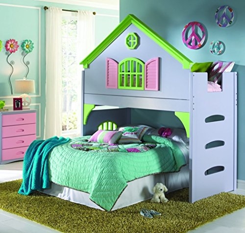 Loft Bed with Pitched Roof, Shutters, and Side Cutouts