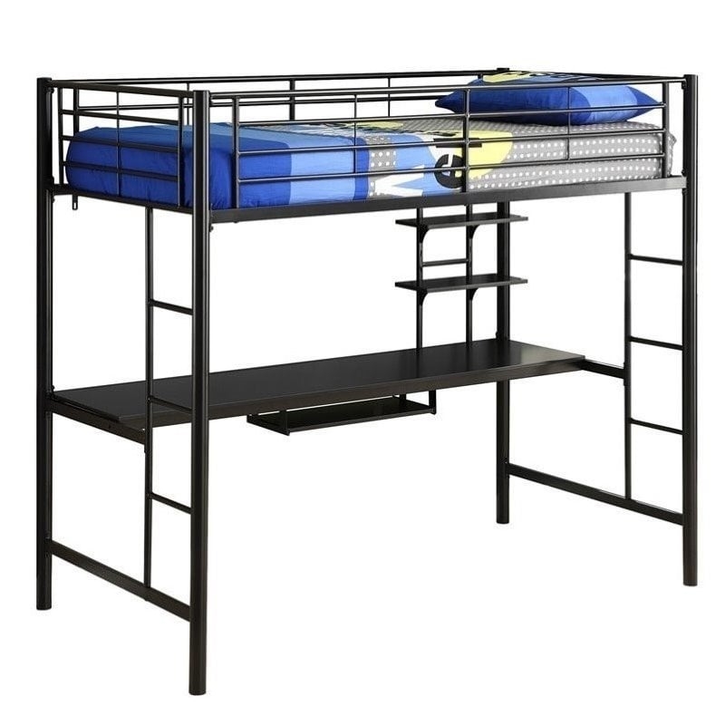 Loft Bunk Bed Full-Width Desk Keyboard Tray Industrial Metal