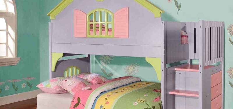 Loft Bunk Bed in Lavender Purple with Built-In Drawers