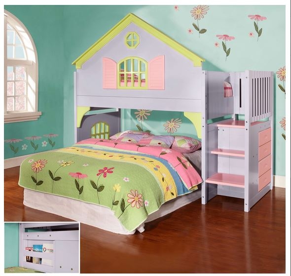 Loft Bunk Bed with Perpendicular Layout and Storage Stairs