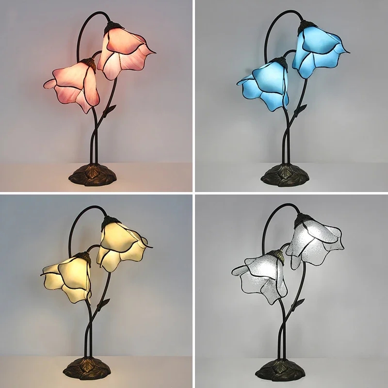 Lotus Flower Table Light Tiffany Stained Glass Lighting Fixture Bedroom  Bedside Standing Lamp Desk Decoration Home LED Luminaria - AliExpress 39