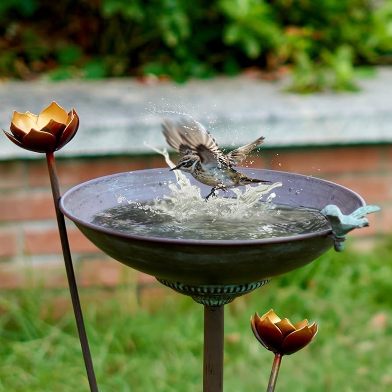 Lotus Garden Pedestal Bird Bath in Weathered Verdigris Bronze