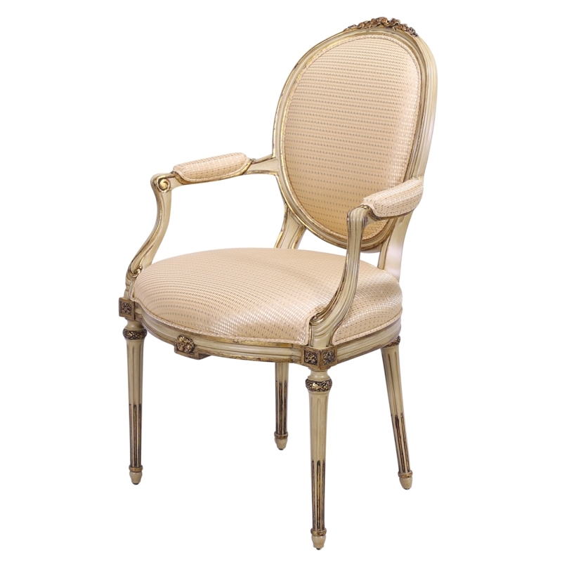 Louis XVI Style Armchair in Champagne Beige with Gilded Accents