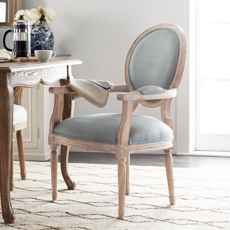 Louis XVI Style Armchair in Dusty Blue with Oval Medallion Back