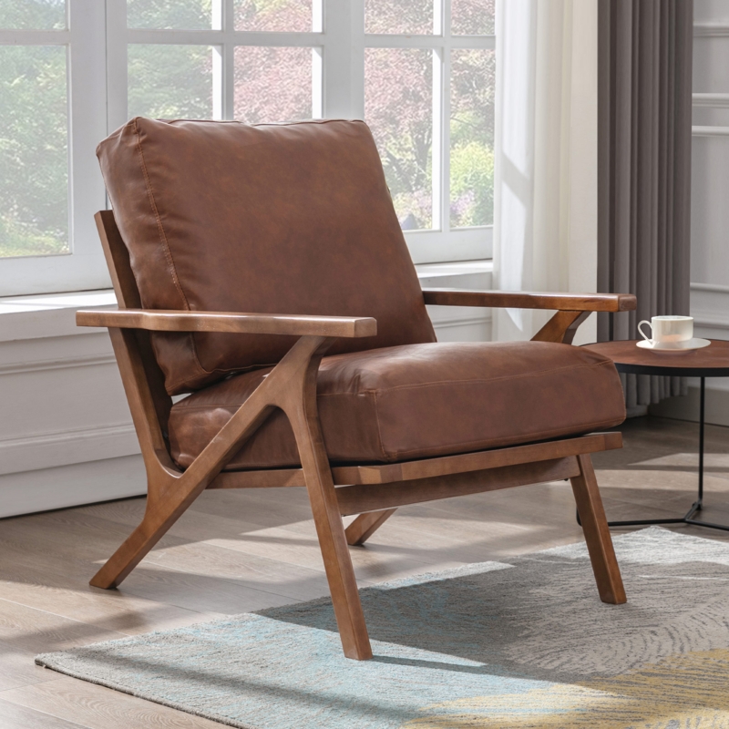 Lounge Armchair with Distinctive Z-Frame and Wide Wood Armrests