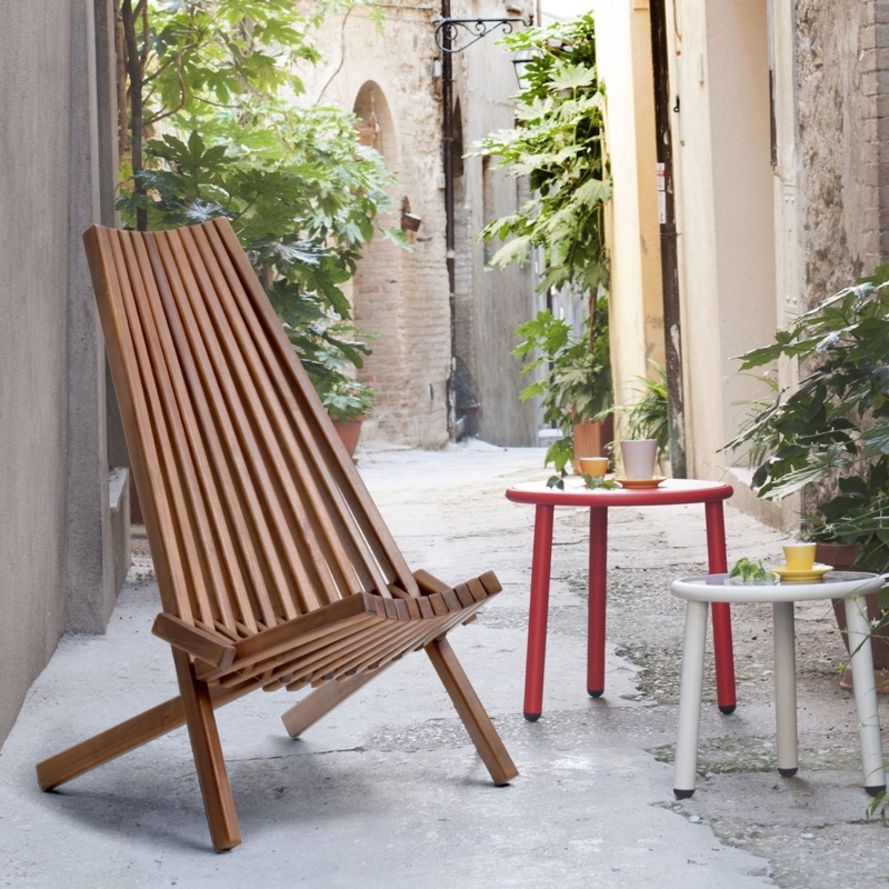 Lounge Chair Acacia Wood Tapered Legs Slatted Design Low Profile