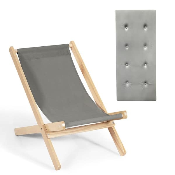 Lounge Chair Button Tufted Cushion Charcoal Grey Wood Adjustable