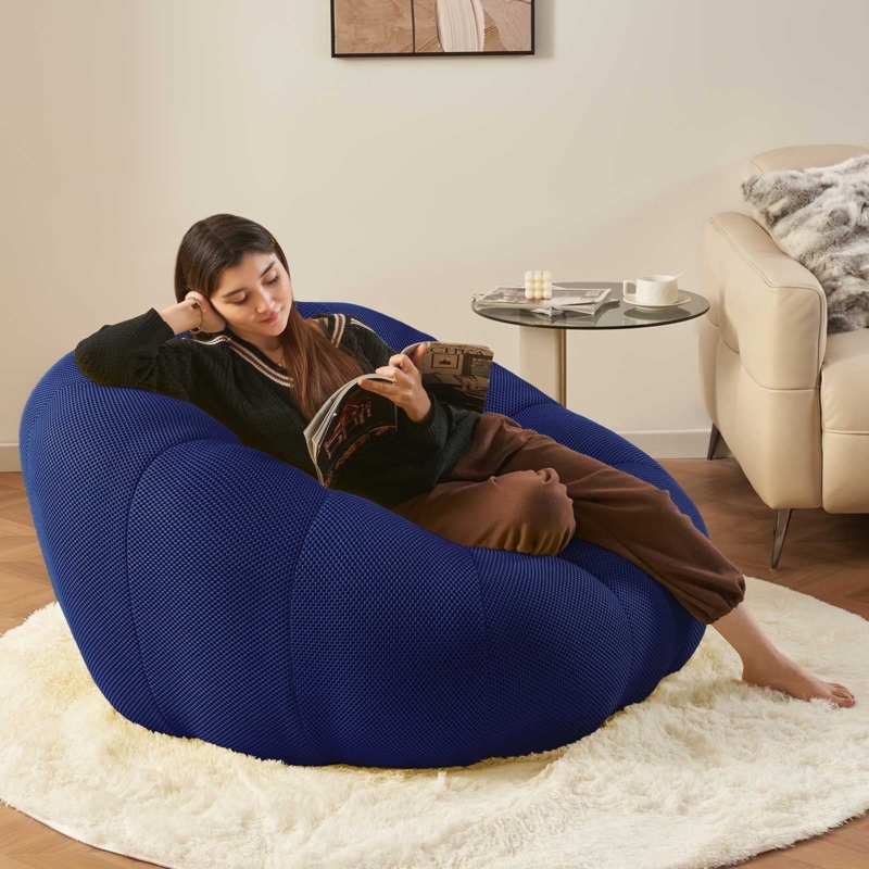 Lounge Chair, Cobalt Blue Bubble Texture, Segmented Back Memory Foam