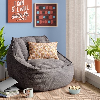 Lounge Chair Heather Gray Textured Fabric Piped Edge Floor Seating
