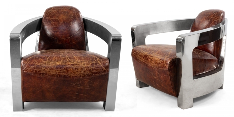 Lounge Chair in Aviator Style with Polished Chrome Wrap Frame