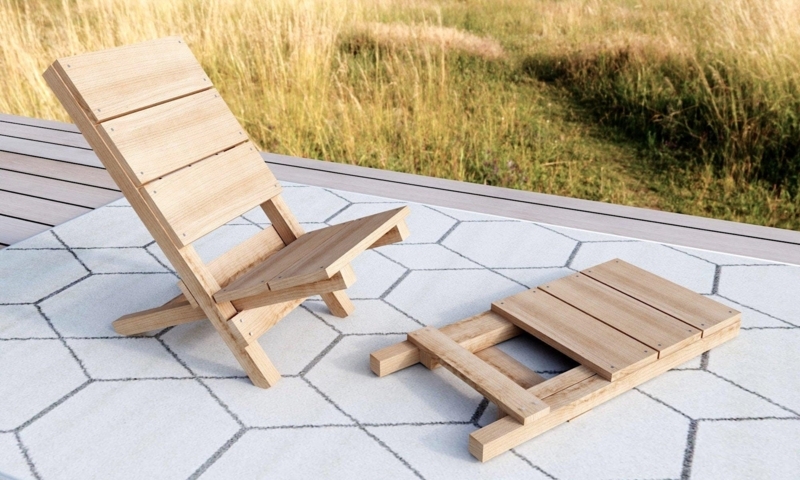 Lounge Chair Interlocking Construction Low Profile Slatted Wood