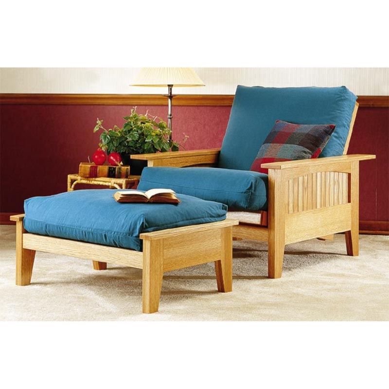 Lounge Chair Ottoman Mission Style Honey Oak with Teal Upholstery