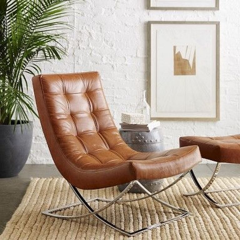 Lounge Chair Ottoman Tufted Grid Stitching X Frame Base Chrome