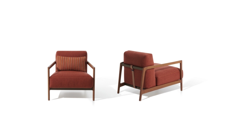 Lounge Chair Outdoor Rust Orange, Back Strap Detail, Narrow Arms