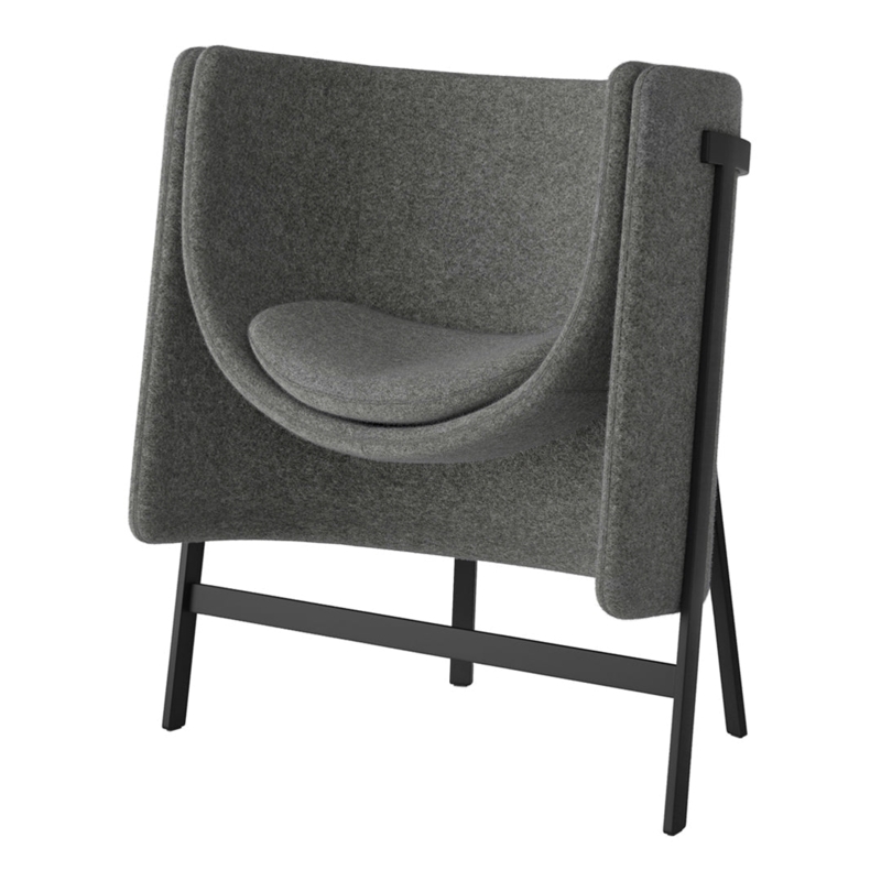 Lounge Chair Sculptural Shell, Wraparound Back, Charcoal Gray