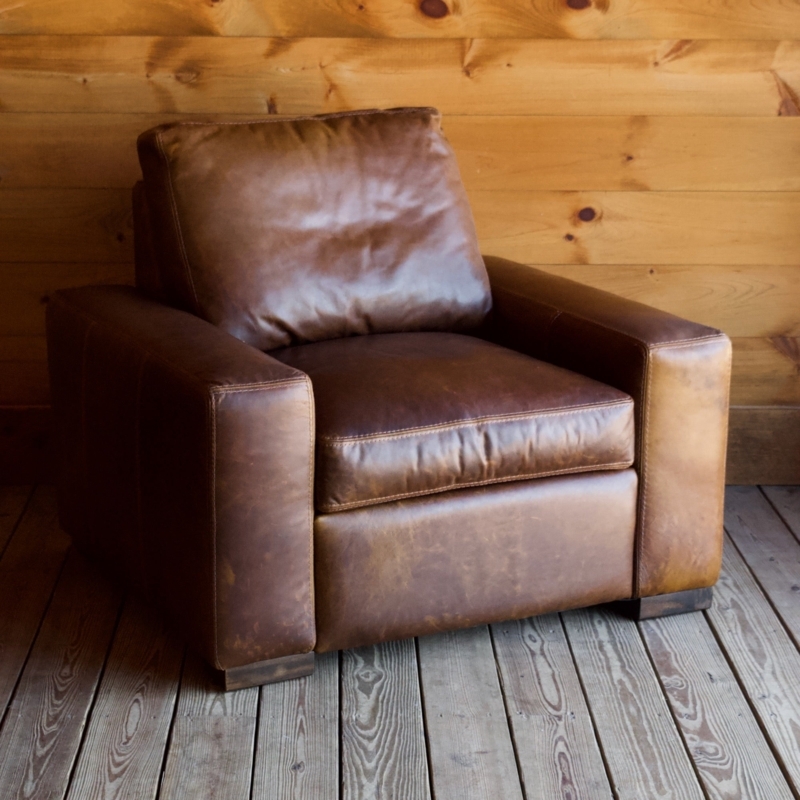 Lounge Chair with Wide Track Arms and Distressed Rustic Finish