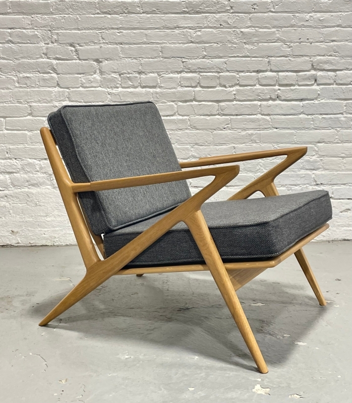 Lounge Chair, Z-Shaped Frame, Granite Gray Tweed Cushions, Oak Tapered Legs