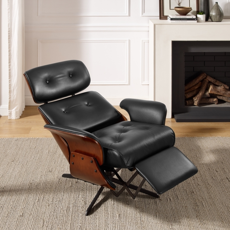 Lounge Recliner Chair Matte Black Tufted Walnut Plywood