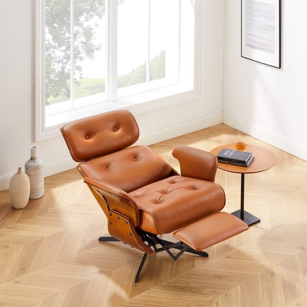 Lounge Recliner: Mid-Century Tufted Leather with Walnut Bentwood Shell