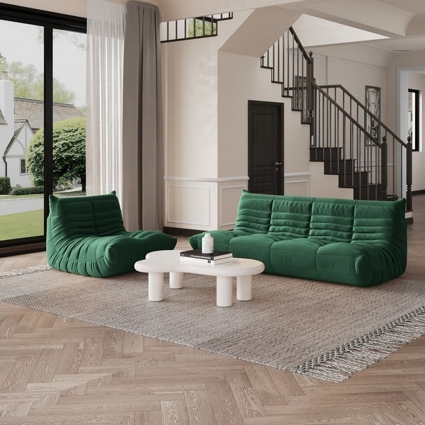 Lounger Sofa Set Forest Green Channel Tufted Low Profile