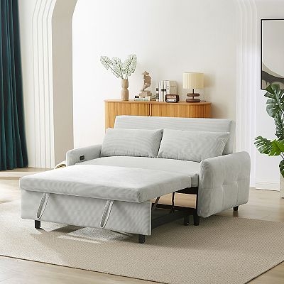 Loveseat Sleeper with Integrated Charging Port and Square Arms