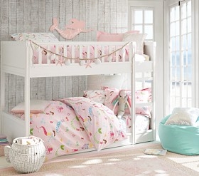 Low Bunk Bed Coastal Whimsical Style Slatted Guardrails