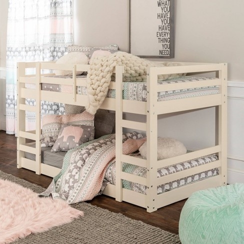 Low Bunk Bed Ivory White Finish Floor Level Base Transitional