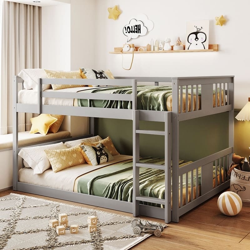 Low Bunk Bed Matte Gray Full Over Full Floor Design Wood