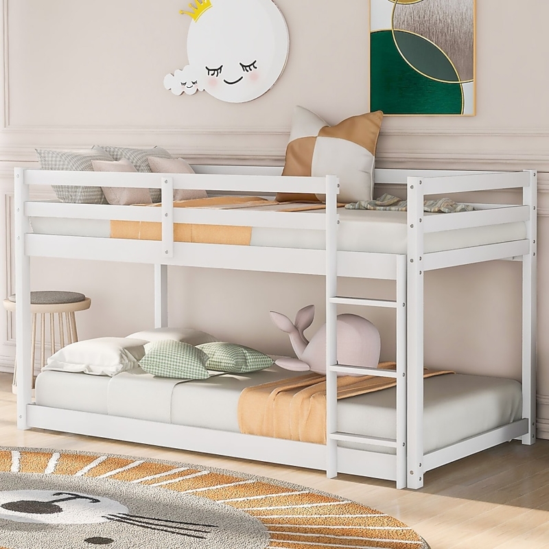 Low Bunk Bed Matte White Floor Design Minimalist Wood