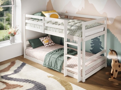 Low Bunk Bed Matte White Scandinavian Inspired Floor Base