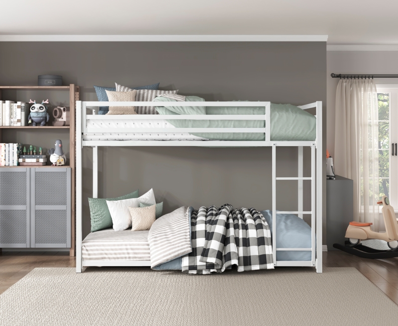 Low Bunk Bed Metal Frame Space Saving Twin Size