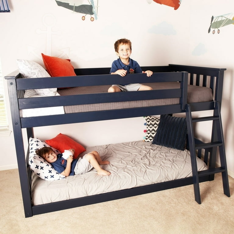Low Bunk Bed Navy Blue Finish Floor Design Nautical Style