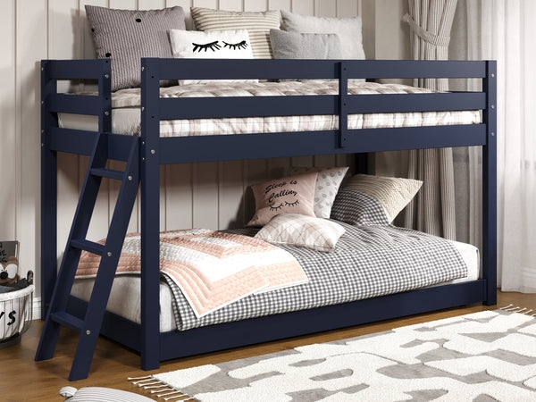 Low Bunk Bed Navy Blue Paint End Ladder Entry Transitional