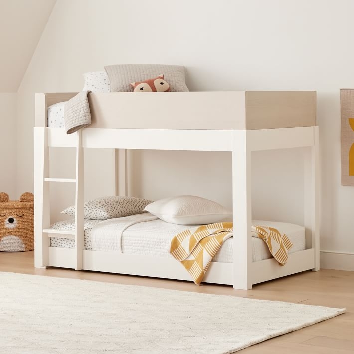 Low Bunk Bed Two Tone White and Beige Scandinavian Style