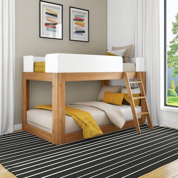 Low Bunk Bed Two Tone Wood and White Mid Century Modern