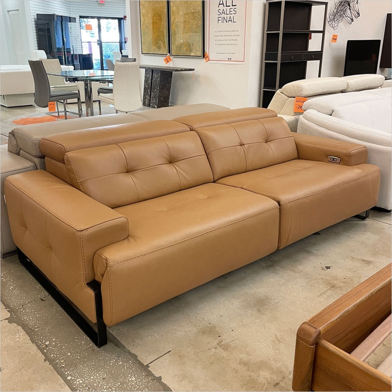 Low Profile Cognac Recliner with Wide Square Armrests