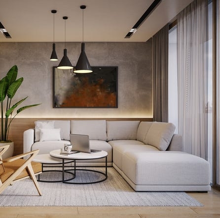 Low Profile Sectional Sofa in Warm Beige for Minimalist Studio Living