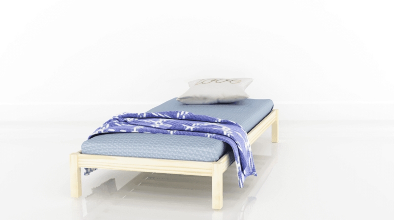 Low Profile Twin Bed, Minimalist Natural Wood Frame with Square Legs