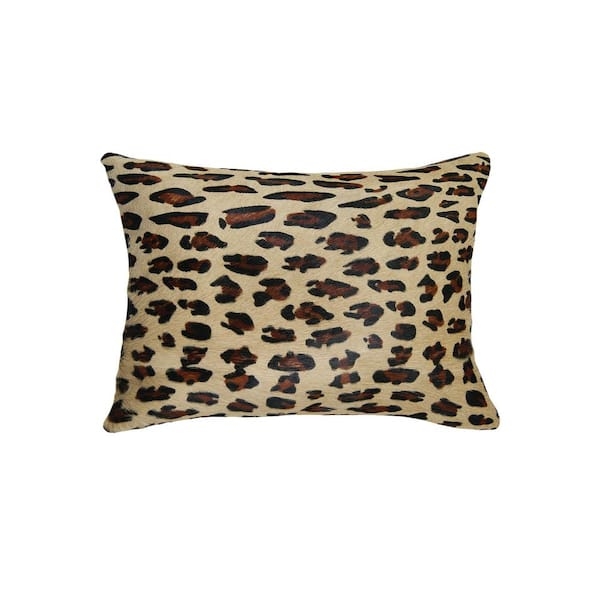 Lumbar Pillow, Natural Cowhide Leopard Print Safari Chic
