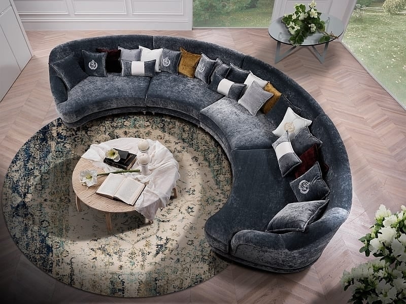 Luxurious Half Circle Velvet Couch with Decorative Pillows