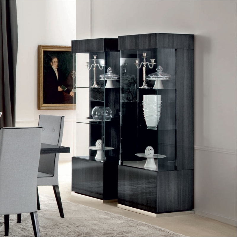 Luxury Glass Showcase in Charcoal Wood Grain with Floor Glow