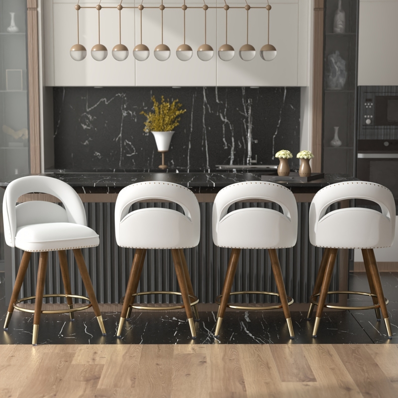 Luxury Marble Kitchen Island Seating Stark White Open Back Swivel Gold.