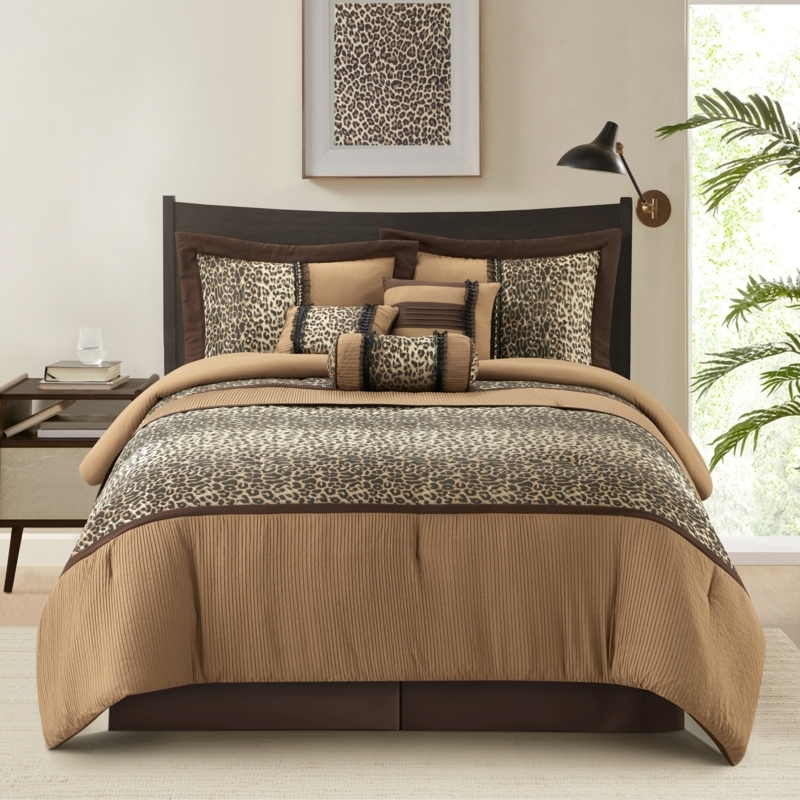 Luxury Safari Bedding Set featuring Pleated Tan Fabric & Bolster