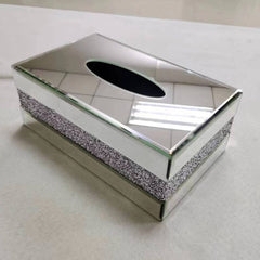 Luxury Silver Rectangular Tissue Holder with Crushed Diamond Band