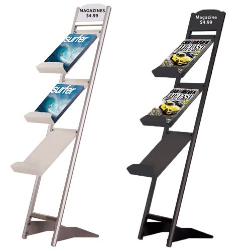Magazine Stand featuring Slanted Ladder Design, 3-Tiered Floor Display