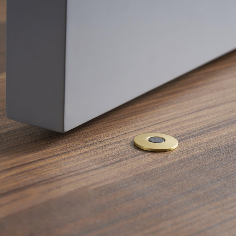 Magnetic Door Stop Brushed Brass Low Profile Circular Floor Mount