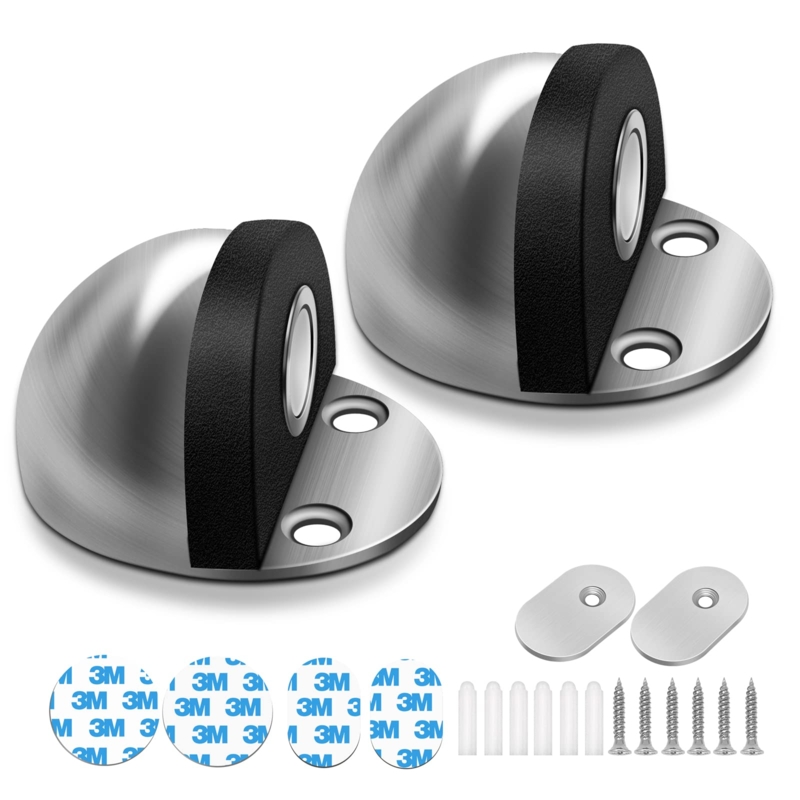 Magnetic Door Stop Brushed Nickel Dome Shape Dual Mounting Adhesive