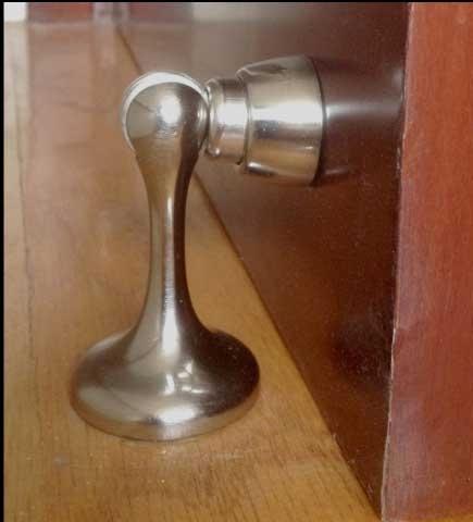 Magnetic Door Stop Brushed Silver Tone Pedestal Base Curved Silhouette